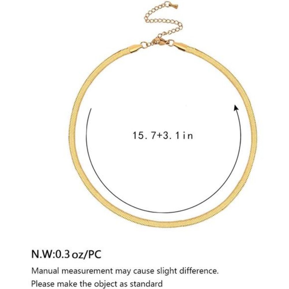 Gold Flat Chain Necklaces for Women Stainless Steel Snake Chain Cute - Picture 5 of 7
